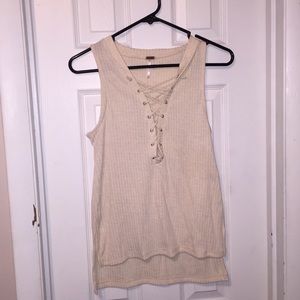 NEVER WORN Cream Lace Up Blouse